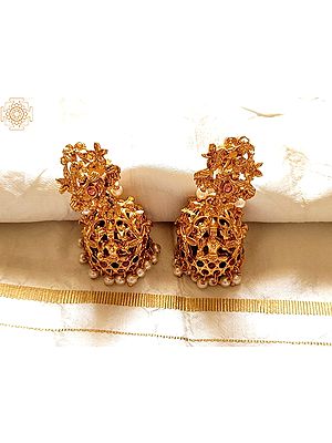 Jhumka with Red and Green Stone