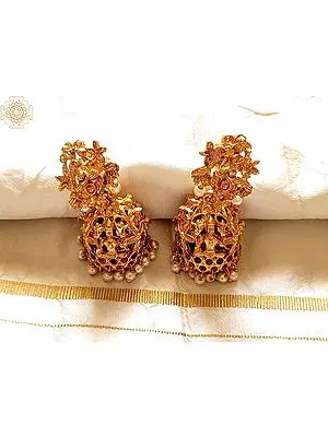 Jhumka with Red and Green Stone