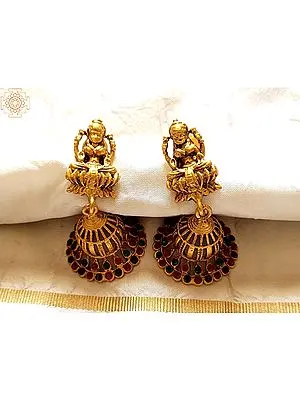 Goddess Lakshmi with Multicolor Stone Jhumka