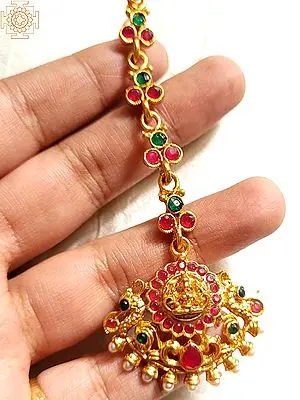 Red and Green Colored Stone Temple Design Maang Tikka