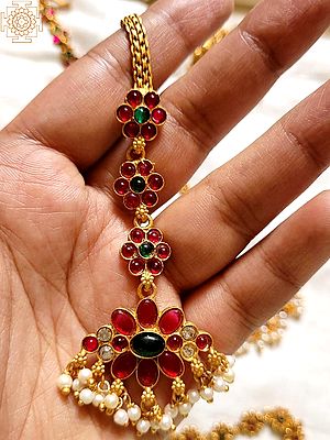 Maang Tikka with Multicolor Stones and Tiny White Pearls