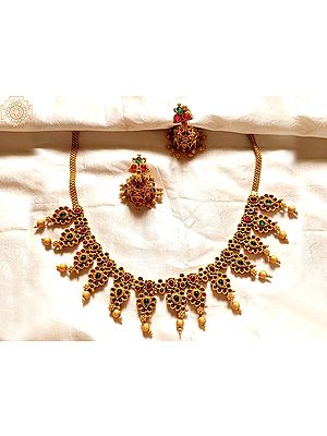 Traditional Gold Plated Multicolored Necklace and Earring Set