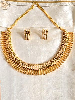 Premium Golden Finish Coorgi Necklace and Earring Set | Bridal Jewellery