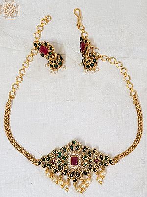 Golden finish Multicolored Stone Short Necklace and Earring Set