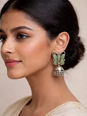 Tibetan Turquoise Butterfly Design Sterling Silver Jhumki Earrings