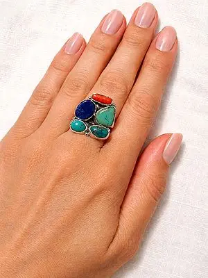 Adjustable Sterling Silver Ring with Multiple Gemstones