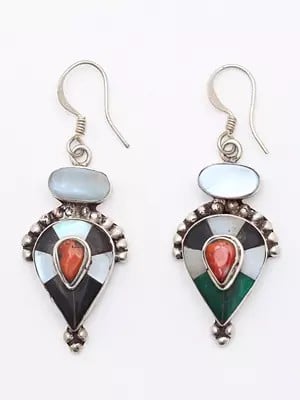 Reverse Tear Drop Earrings with Multi Gemstones