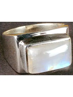 Rectangular Rainbow Moonstone Ring
