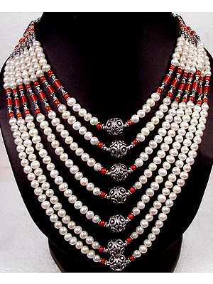 7 Strand Pearl & Coral Necklace