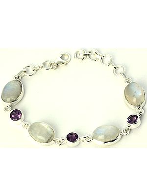 Rainbow Moonstone with Amethyst Bracelet
