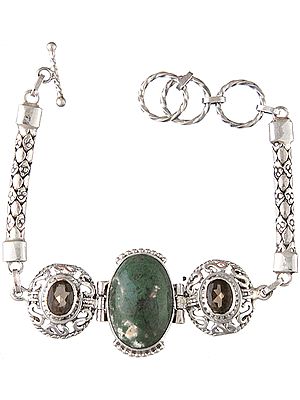 Azure Malachite Bracelet with Faceted Smoky Quartz