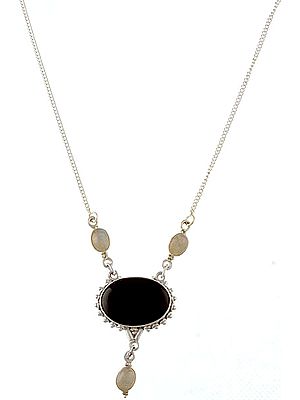 Black Onyx and Rainbow Moonstone Necklace