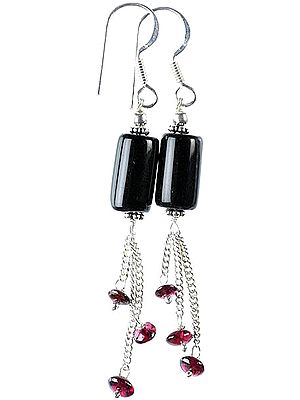 Black Onyx with Garnet Earrings