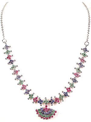 Chandelier Necklace of Fine Cut Ruby, Emerald & Sapphire