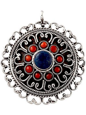 Coral and Lalpis Lazuli Pendant