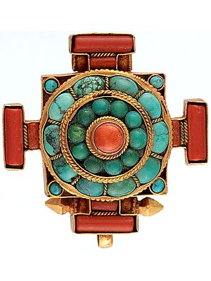 Coral and Turquoise Mandala Gau Box Pendant