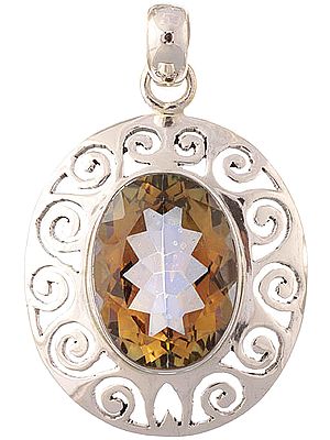 Faceted Beer Lemon Topaz Oval Pendant