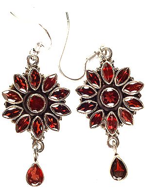 Faceted Garnet Flower Earrings with Charms