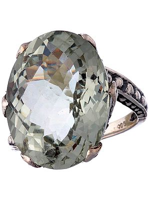 Faceted Green Amethyst Oval Ring