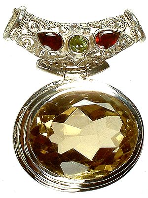 Faceted Lemon Topaz Pendant with Garnet and Peridot