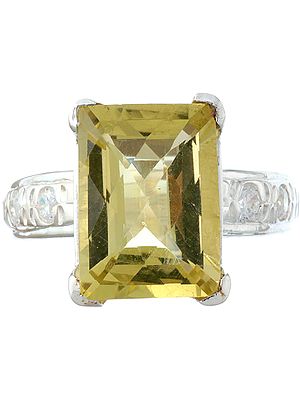 Faceted Lemon Topaz Ring with CZ