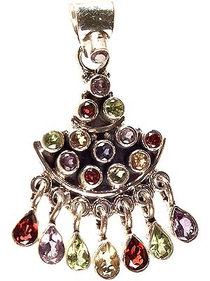 Faceted Multi-color Gemstones Pendant with Charms (Garnet, Peridot, Amethyst, Citrine and Lemon Topaz)
