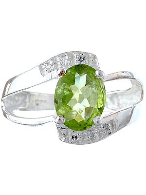 Faceted Peridot Ring with CZ