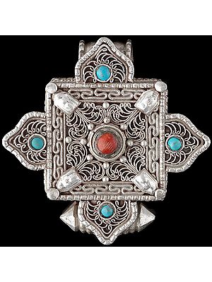Filigree Gau Box Pendant with Coral and Turquoise