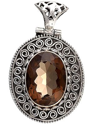 Fine Faceted Smoky Quartz Oval Pendant