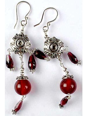 Garnet Earrings with Carnelian Ball