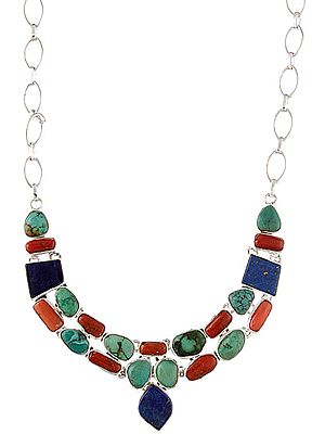 Gemstone Necklace (Turquoise, Coral and Lapis Lazuli)
