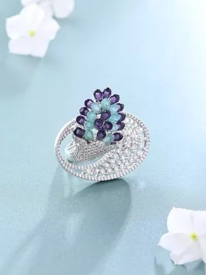 Floral Cluster Design Dual-Tone Stone Studded Adjustable Ring