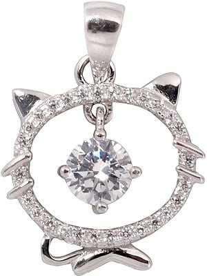 Sterling Kitty Pendant Studded with Zircon and CZ