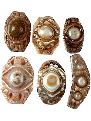 Lot of Six Drilled Carved Onyx Evil Eye