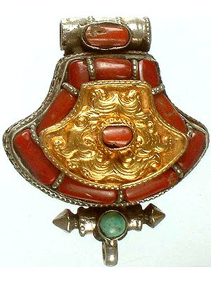 Coral Gau Box Pendant with Turquoise