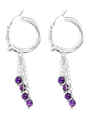 Hoop Chandelier with Gemstone | Sterling Silver Indian Earrings
