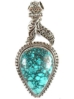 Turquoise Pendant with Lattice Bale