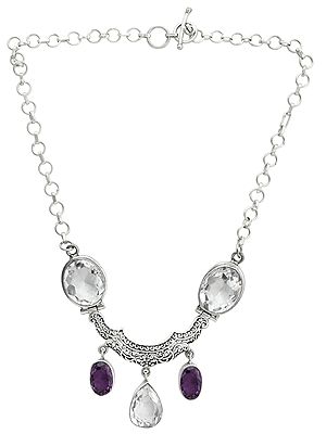 Faceted Crystal and Amethyst Necklace | Amethyst Stone Jewelry