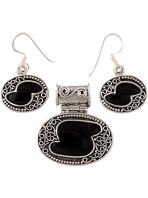 Black Onyx Pendant with Matching Earrings Set