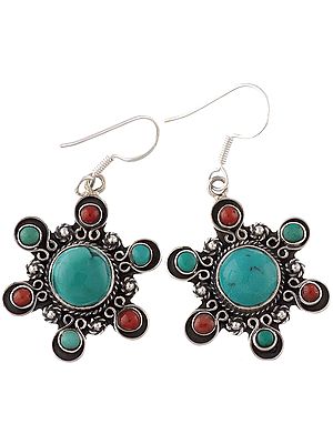 Turquoise with Coral Earrings