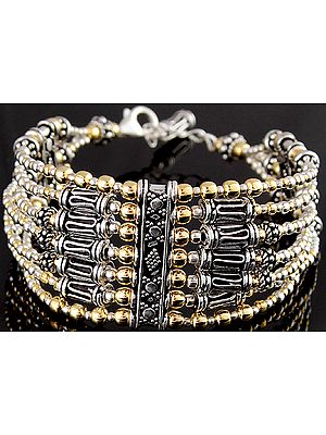 Sterling Filigree Seven-strands Bracelet with Gold Plated Beads