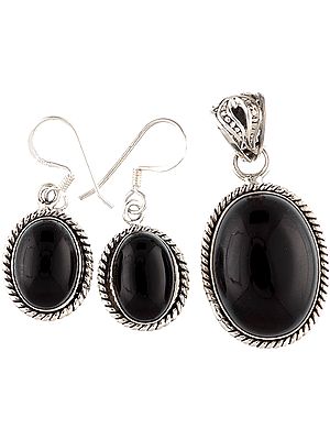 Black Onyx Pendant with Matching Earrings Set