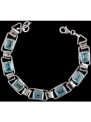 Faceted Blue Topaz Sterling Silver Bracelet