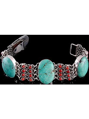 Turquoise and Coral Bracelet