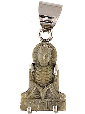 Buddha Pendant (Carved in Gray Stone from Bihar with Labradorite)