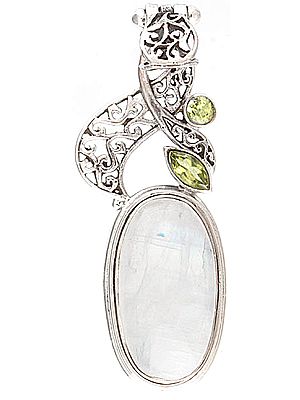 Rainbow Moonstone and Peridot Pendant