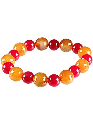 Faceted Pink Chalcedony and Orange Chalcedony Stretch Bracelet