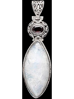 Rainbow Moonstone Pendant with Garnet