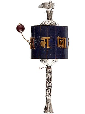 Om Mani Padme Hum Prayer Wheel Inlay Pendant