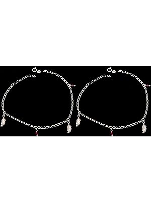 Sterling Chain Anklets with Dangling Leaves (Price Per Pair)